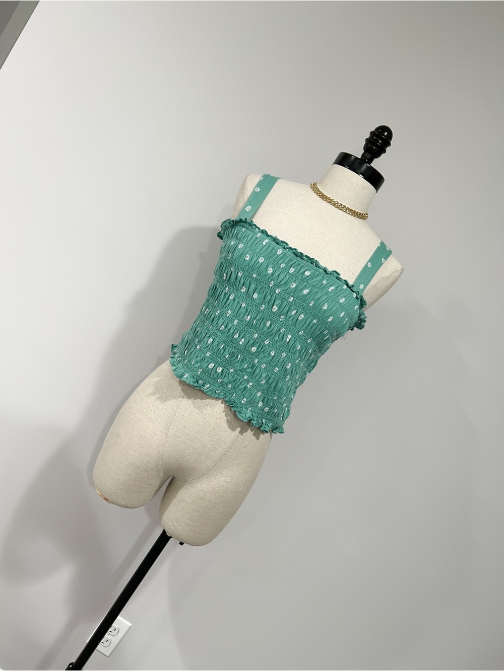 American Eagle Outfitters Teal Smocked Cami with White Dot Detail